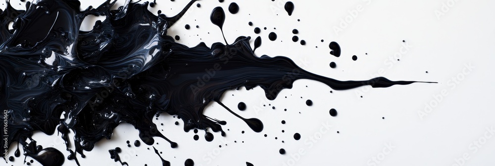 Abstract black ink splatter on white background, symbolizing chaos, creativity, energy, movement, and freedom. Abstract black ink splatter on white background, symbolizing chaos, creativity, energy, movement, and freedom.