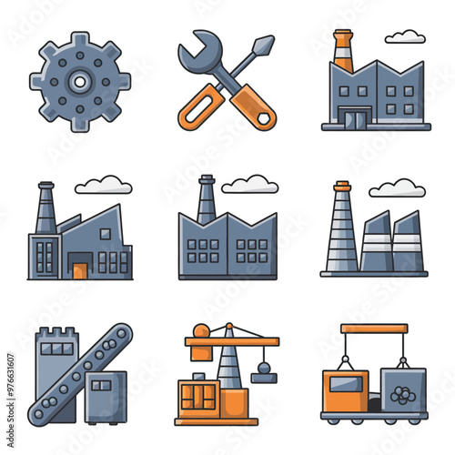 vector icons representing home fix and factory maintenance, gas and electricity maintenance