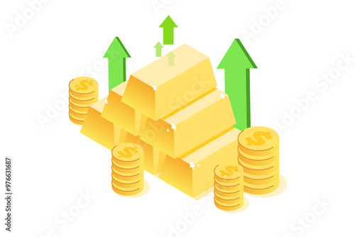 Gold investment concept. Represents investing in gold, ETFs, and strategies for making a profit, saving, and managing wealth.