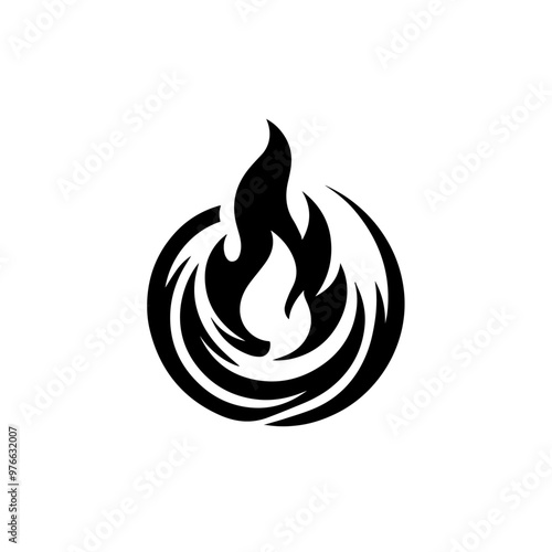 Campfire Icon – Simple Black Flame with Wood Logs