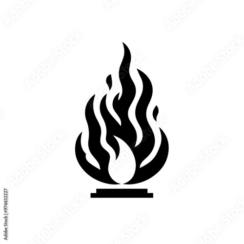 Campfire Icon – Simple Black Flame with Wood Logs