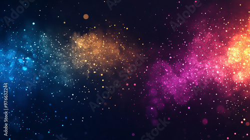 Colorful particles background featuring dynamic dust particles. Modern design suitable for music, sports, or science events banners. Includes LED panel vector illustration.