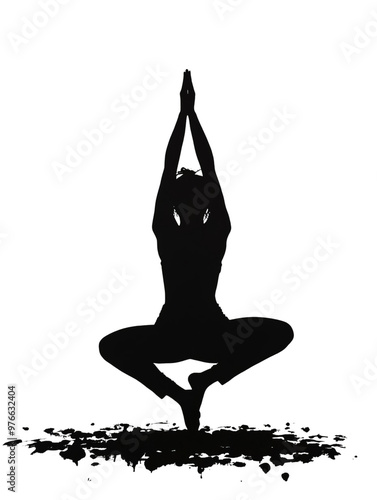 A silhouette of a person practicing yoga in a tranquil pose, representing mindfulness and inner peace.