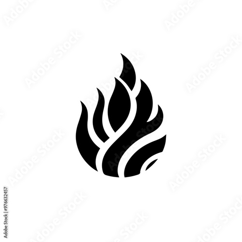 Campfire Icon – Simple Black Flame with Wood Logs