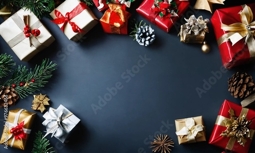 Christmas presents gift box background with copy space, christmas concept