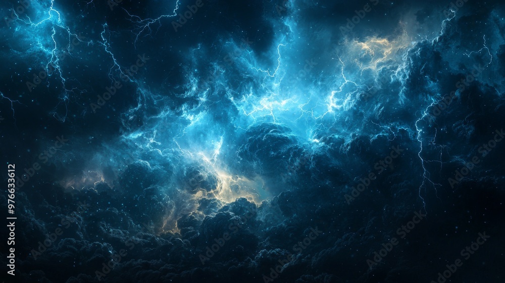 Bright lightning flash in a stormy sky, the atmosphere alive with energy and danger Bright lightning flash in a stormy sky, the atmosphere alive with energy and danger