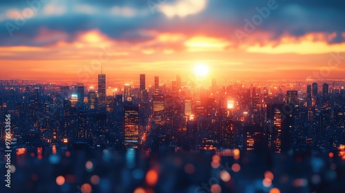 Stunning Blurred Cityscape at Sunset With Clear Copy Space Ideal for Business Presentations and Promotional Materials