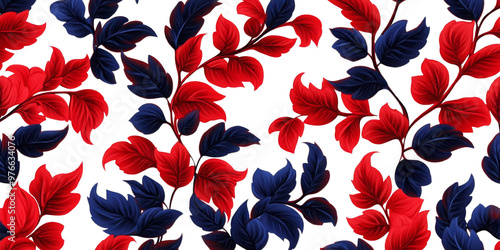 A vibrant pattern featuring red and blue leaves against a dark background, perfect for various creative projects and designs. photo