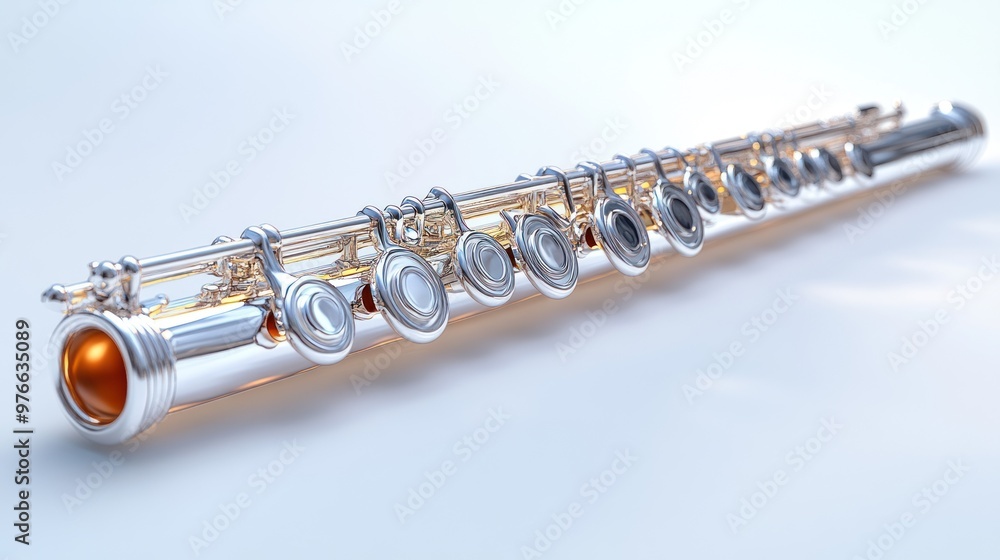 Naklejka premium A silver flute positioned diagonally, showcasing its intricate design.