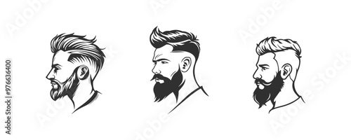 Hipster beard styles side view with distinct hairstyles and grooming.