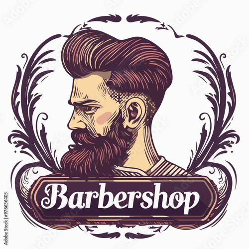 Hand-drawn hipster male profile with beard and hairstyle
