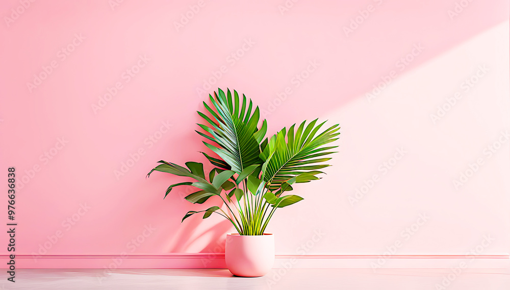 Minimalist and modern interior designof living room featuring a color-themed layout, wall with soft shadows of palm leaves cast across it, Minimalist and modern interior designof living room featuring a color-themed layout, wall with soft shadows of palm leaves cast across it,