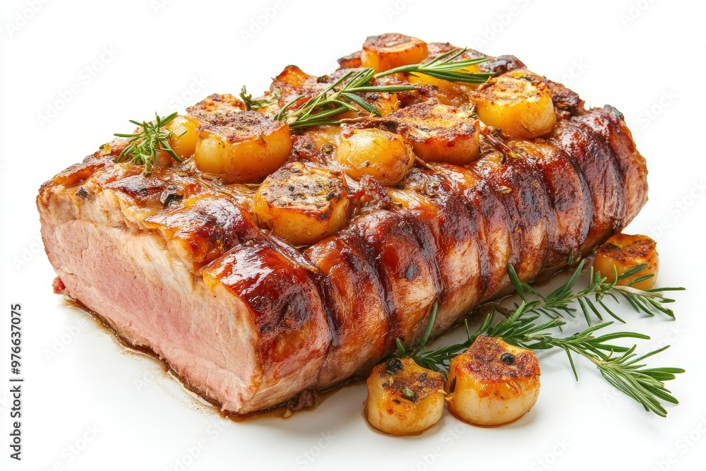 Juicy and flavorful roasted pork loin, perfectly cooked with rosemary and potatoes for a delicious and satisfying meal. Juicy and flavorful roasted pork loin, perfectly cooked with rosemary and potatoes for a delicious and satisfying meal.
