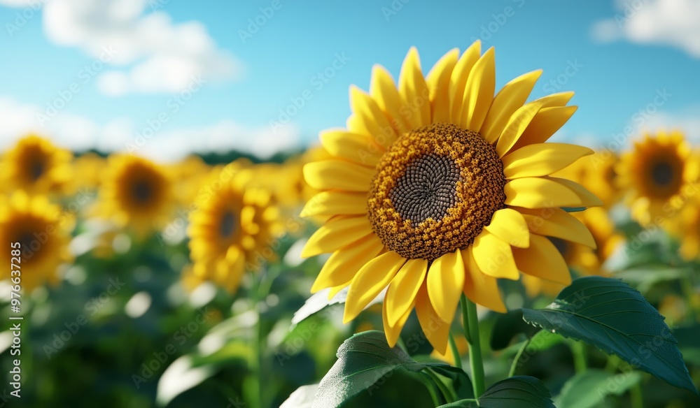 Vibrant Sunflowers Blooming Under A Clear Blue Sky in A Serene Field Vibrant Sunflowers Blooming Under A Clear Blue Sky in A Serene Field