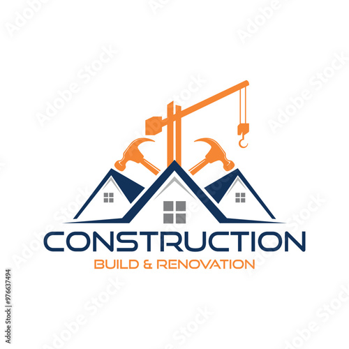 high quality colorful home improvement, roofing, renovation, handyman, home renovation, decorating logo.