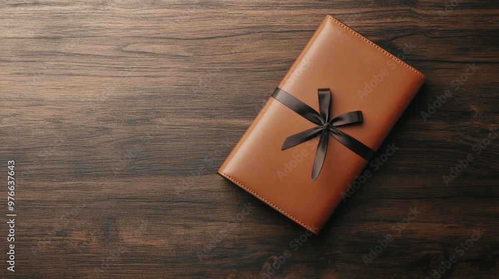 Monogrammed Leather Wallet Gift Box - Luxury Present for Him, perfect for birthdays, anniversaries, or any special occasion. This elegant gift features a brown leather wallet, a black ribbon, and a st Monogrammed Leather Wallet Gift Box - Luxury Present for Him, perfect for birthdays, anniversaries, or any special occasion. This elegant gift features a brown leather wallet, a black ribbon, and a st