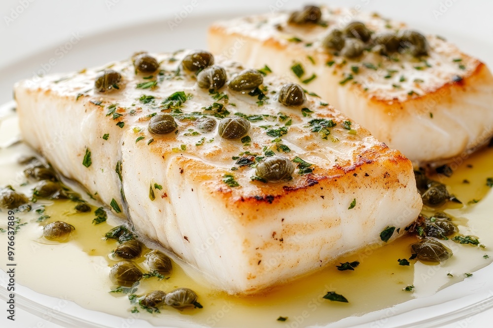 Pan-Seared Halibut with Capers and Butter Sauce, a delicious and easy seafood dish perfect for a light dinner or special occasion. This photo showcases the delicate texture and flavor of halibut, enha Pan-Seared Halibut with Capers and Butter Sauce, a delicious and easy seafood dish perfect for a light dinner or special occasion. This photo showcases the delicate texture and flavor of halibut, enha