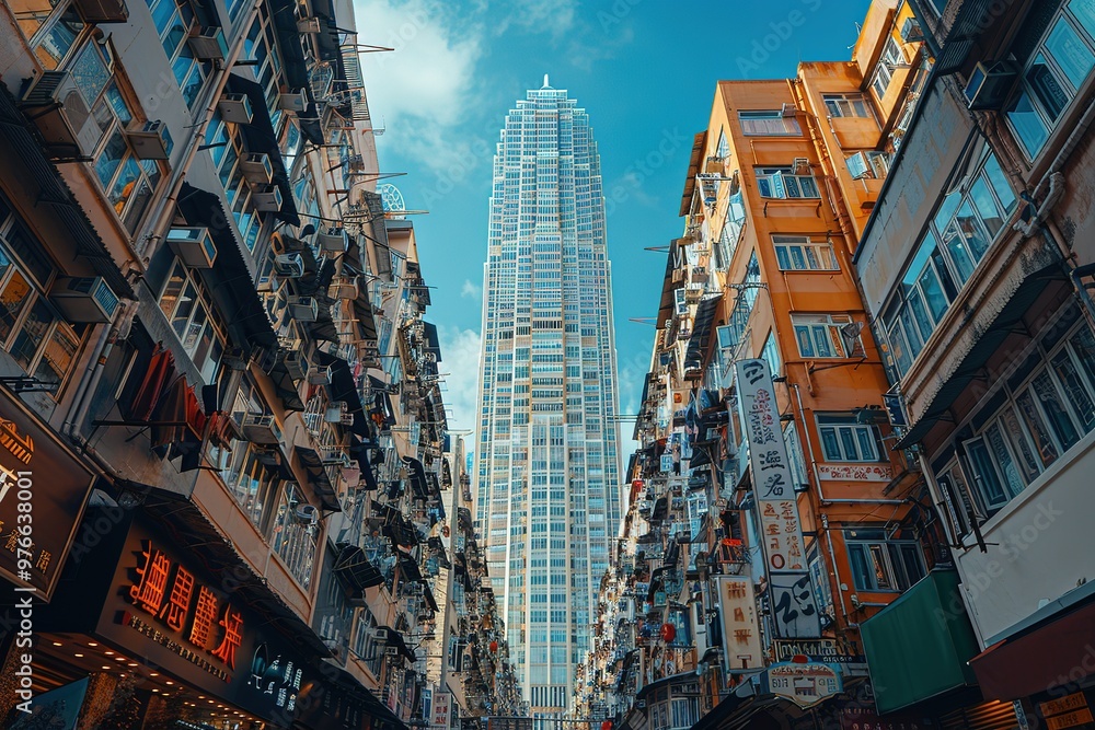 Obraz premium A city street with a tall building in the background