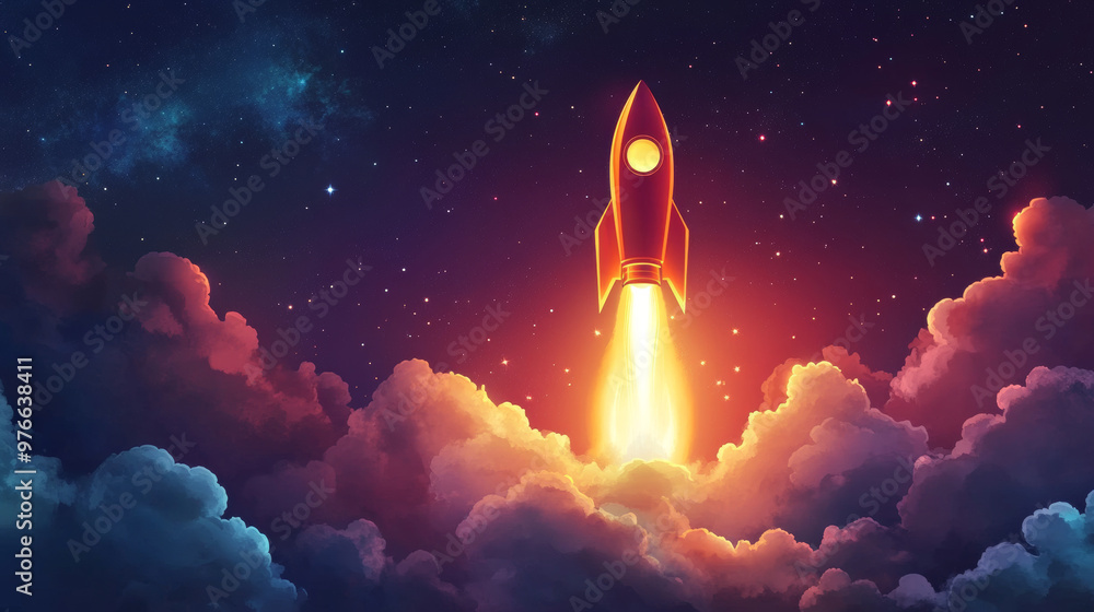 Digital light bulb symbolizing a rocket launch into space, representing technology innovation or startup concepts. Captures the moment of a space shuttle launch as a metaphor for starting a successful Digital light bulb symbolizing a rocket launch into space, representing technology innovation or startup concepts. Captures the moment of a space shuttle launch as a metaphor for starting a successful