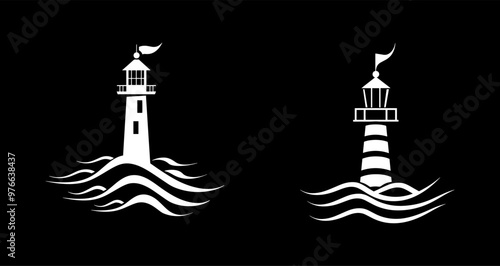 a lighthouse with waves on a black background