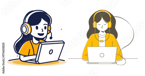 a girl wearing headphones and working on a laptop