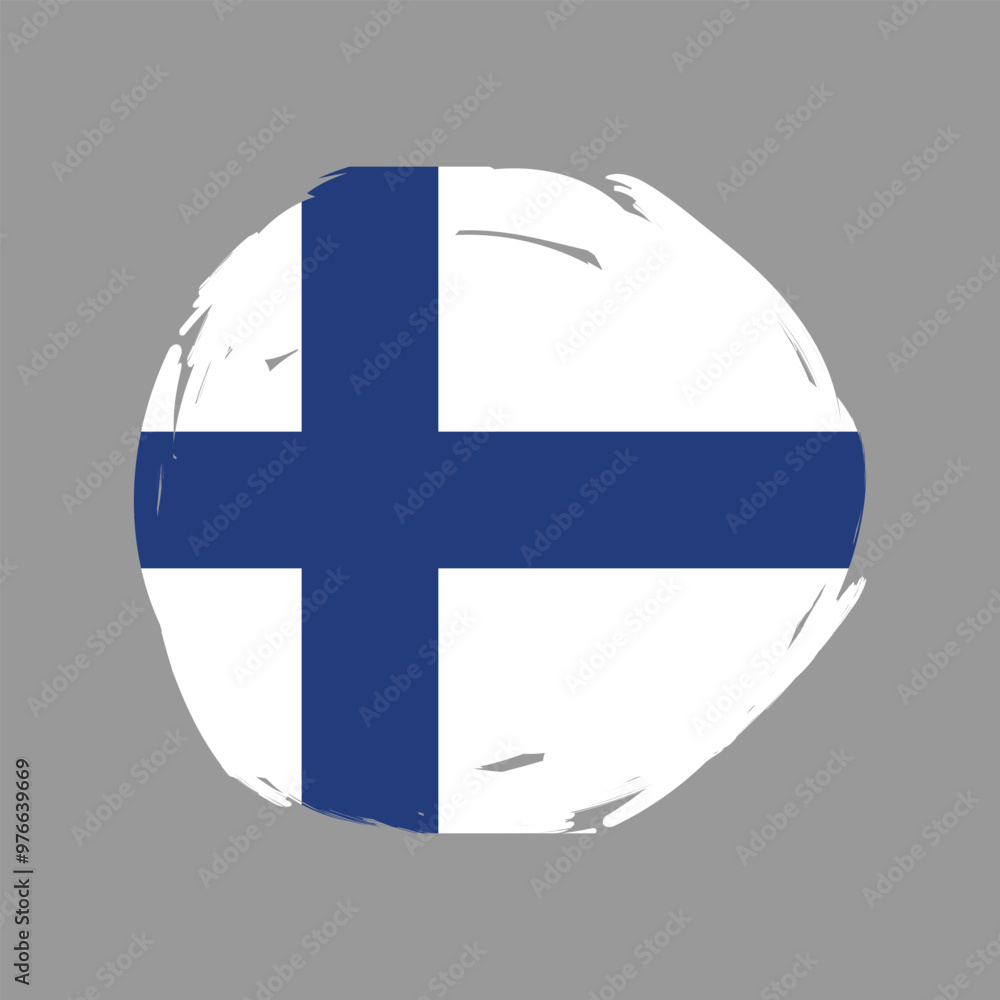 Fototapeta premium Finland flag with paint brush stroke grunge texture design. Grunge brush stroke design. Vector