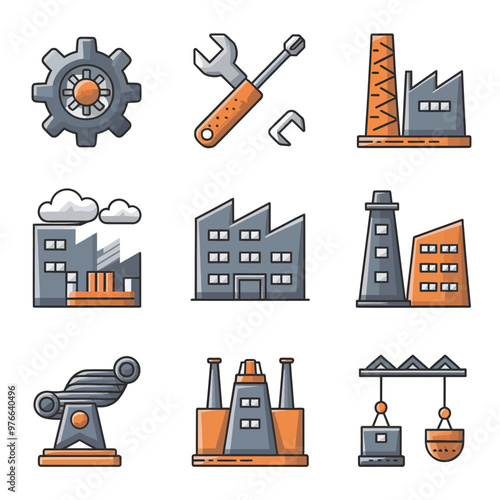 vector icons representing home fix and factory maintenance, gas and electricity maintenance