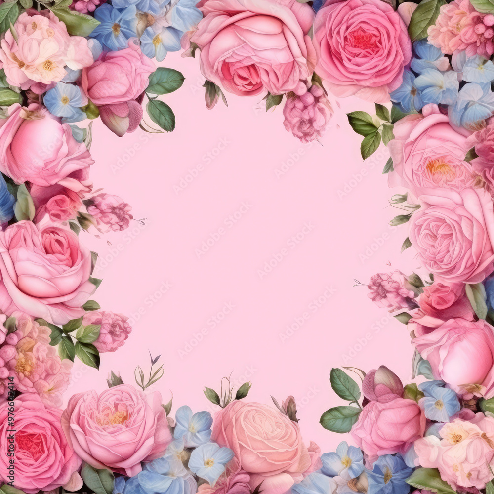 Obraz premium BlankPicture Frame surround by a Floral frame of English Roses. Space for Copy