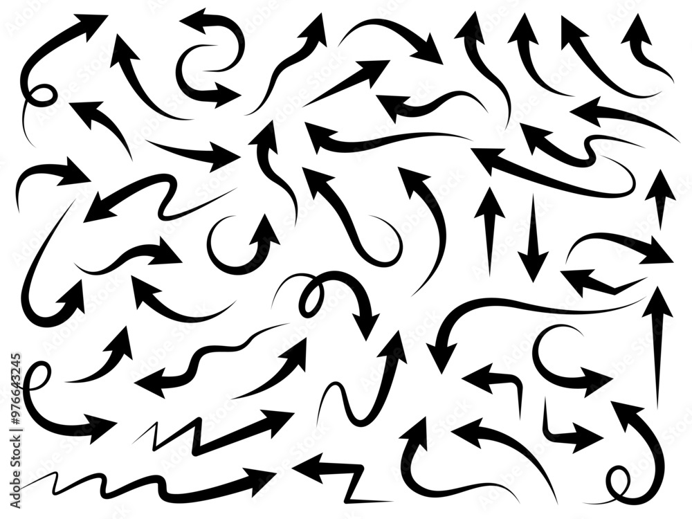 Hand drawn arrow vector icons set. Sketch arrow design for business plan and education. Set of arrows line black icons. Circle arrows, rotate arrow, redo process symbol. Vector Illustration. Hand drawn arrow vector icons set. Sketch arrow design for business plan and education. Set of arrows line black icons. Circle arrows, rotate arrow, redo process symbol. Vector Illustration.
