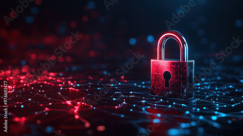 Wallpaper Mural 3D Rendering of a Red Padlock on a Dark Blue Digital Background Torontodigital.ca