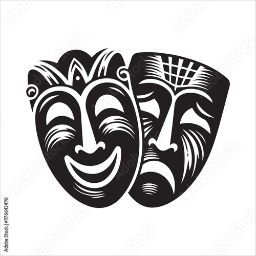 Theatre drama comedy and tragedy masks vector illustration silhouette