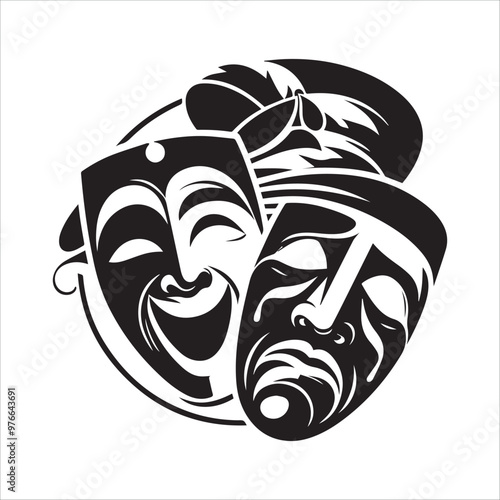 Theatre drama comedy and tragedy masks vector illustration silhouette