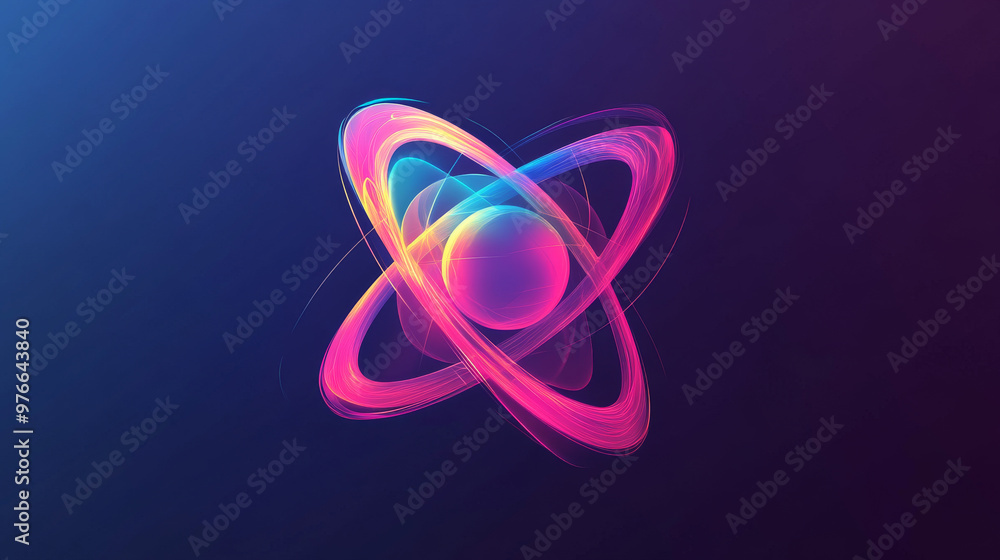 Dynamic atom shape with an abstract molecular design. Represents a modern graphic element for geometric science and physics. Features a colorful gradient blend and is designed as a creative vector Dynamic atom shape with an abstract molecular design. Represents a modern graphic element for geometric science and physics. Features a colorful gradient blend and is designed as a creative vector