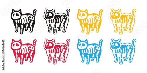 cat vector halloween skeleton skull bone kitten rgb color calico icon logo symbol cartoon character illustration doodle design isolated