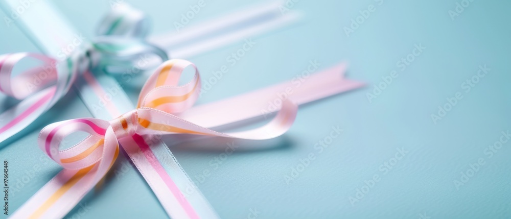 Festive gift wrapping, delicate pastel ribbons on a turquoise background create a cheerful, inviting atmosphere for celebrations and special occasions. Festive gift wrapping, delicate pastel ribbons on a turquoise background create a cheerful, inviting atmosphere for celebrations and special occasions.
