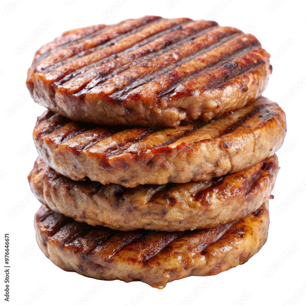 Stack of grilled meat patties isolated on transparent background Stack of grilled meat patties isolated on transparent background