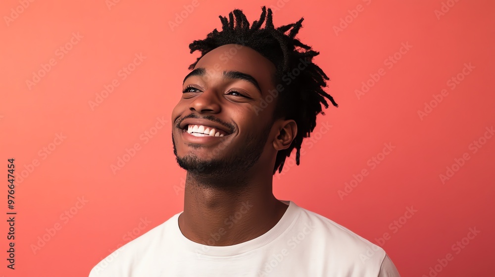 A young man with dreadlocks smiles broadly. A young man with dreadlocks smiles broadly.