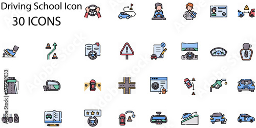 Set of Driving School icons. Line art style icons bundle. vector illustration