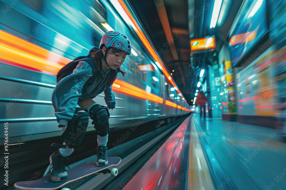 Obraz premium Young people skateboarding on the streets of the city