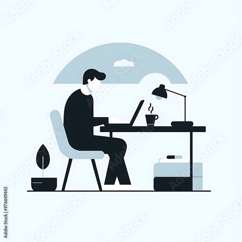 Work, study, desk at work station, work form home, freelancing, flat illustration, graphics resources, social media, web banner