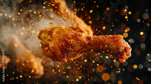 Delicious golden fried chicken legs on a plate, crispy and savory. AI generative photo