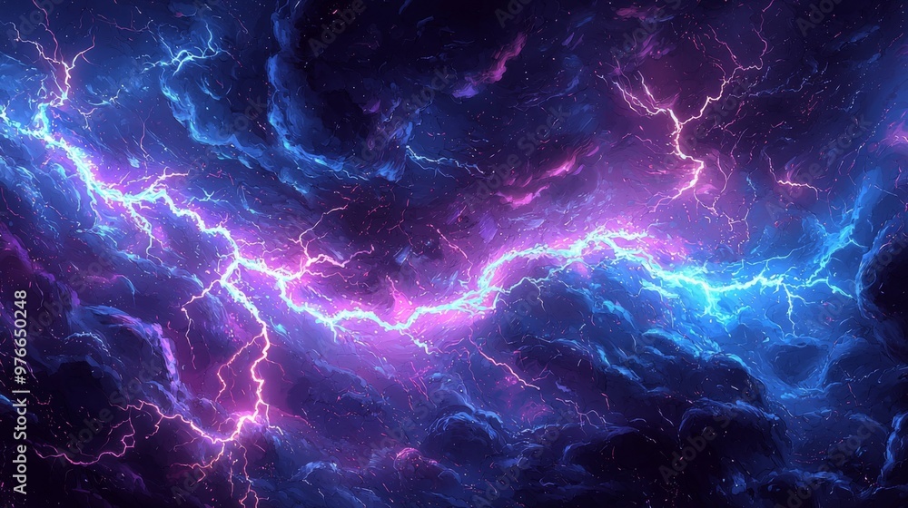 Electrical flash of lightning in a storm, the atmosphere charged with energy and danger