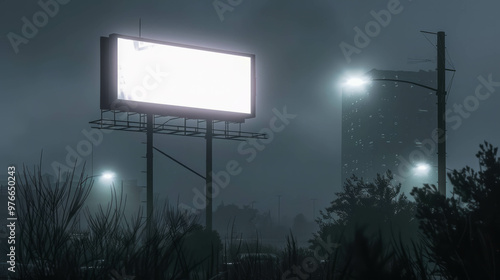 Empty billboard in city streets, illuminated for public notice. AI generative photo