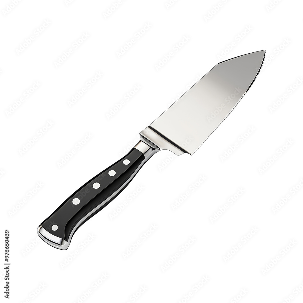Professional kitchen knife with a sleek stainless steel blade and black handle. Professional kitchen knife with a sleek stainless steel blade and black handle.