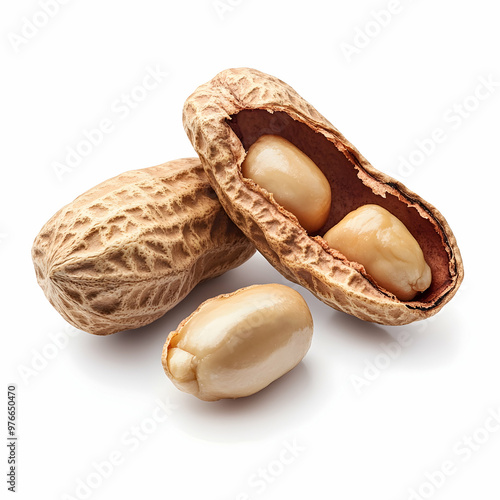 One fresh unpeeled peanut isolated on white photo