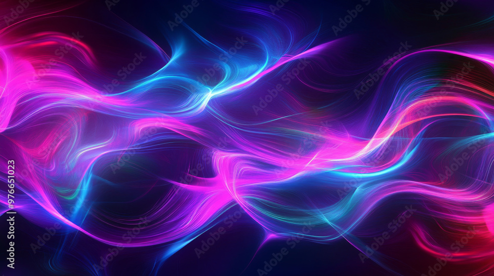 Abstract background featuring a blend of multicolored blue, violet, red, and green. Displays a modern, magical, and shiny electric energy with laser-like neon textures, lines, waves, and stripes. Abstract background featuring a blend of multicolored blue, violet, red, and green. Displays a modern, magical, and shiny electric energy with laser-like neon textures, lines, waves, and stripes.