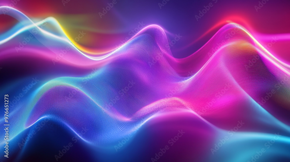 Abstract background featuring a blend of multicolored blue, violet, red, and green. Displays a modern, magical, and shiny electric energy with laser-like neon textures, lines, waves, and stripes. Abstract background featuring a blend of multicolored blue, violet, red, and green. Displays a modern, magical, and shiny electric energy with laser-like neon textures, lines, waves, and stripes.