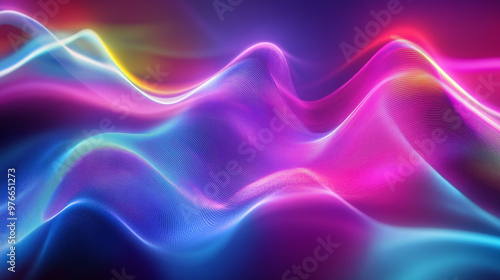 Abstract background featuring a blend of multicolored blue, violet, red, and green. Displays a modern, magical, and shiny electric energy with laser-like neon textures, lines, waves, and stripes.