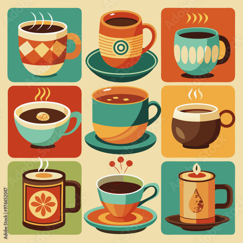 traditional coffee cup vector, coffee cup set