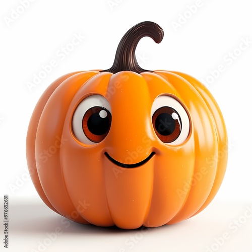 Smiling Pumpkin: A cheerful cartoon pumpkin with big eyes and a happy smile. Perfect for Halloween, fall, and harvest themes.  
